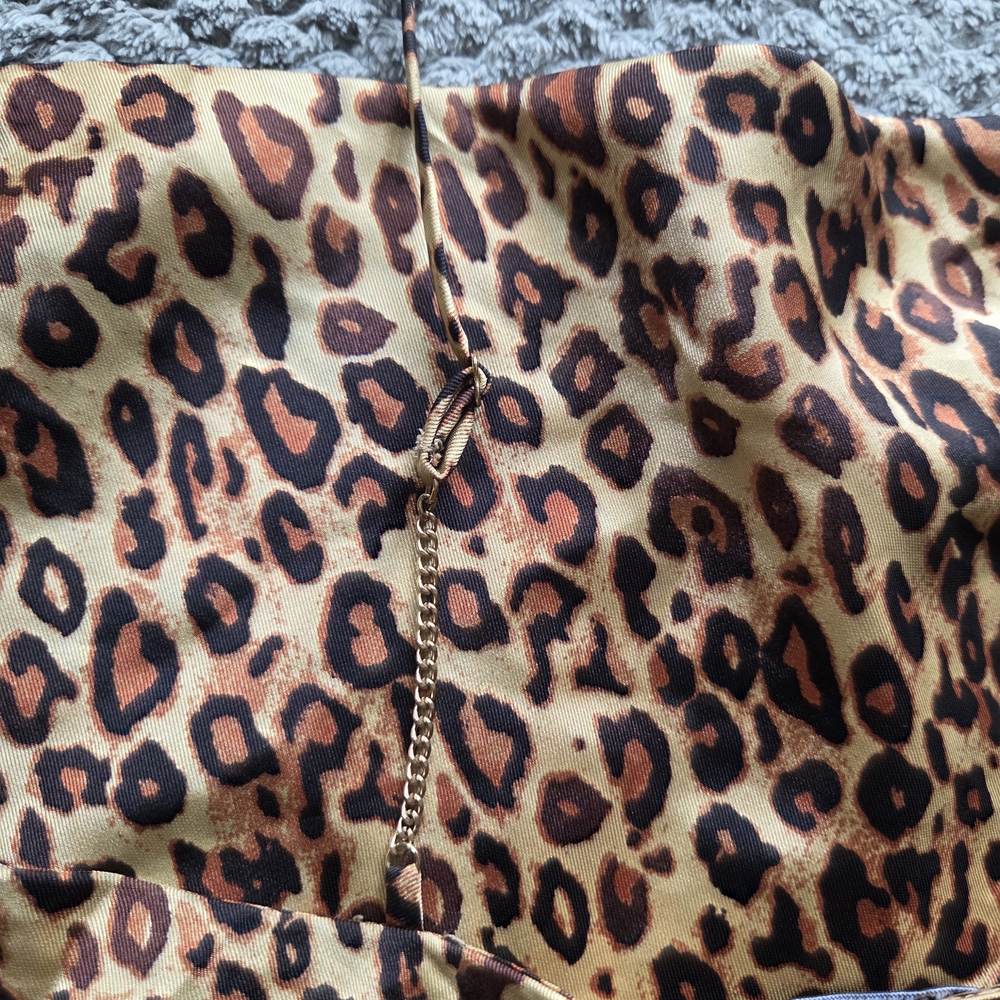 Zara Animal Lepard Gold Chain Detail Sexy Cowl Neck Club Summer - Picture 3 of 4